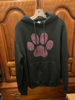 Port and Company Black Hoodie with Pink Paw Graphic